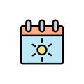 Calendar, sunny icon. Simple color with outline vector elements of vacation icons for ui and ux, website or mobile application