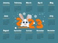 Calendar 2023 with symbol of the year hare (rabbit). Week starts on Monday.