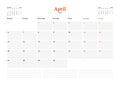 Calendar template for April 2020. Business monthly planner. Stationery design. Week starts on Monday