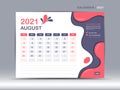 Calendar 2021 template, August Page design, Desk calendar vector for calendar 2021 template, Week starts on Monday Royalty Free Stock Photo