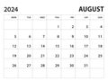 Calendar 2024 template - August 2024 vector on white background, week start on monday, Desk calendar 2024 year, Wall calendar