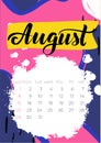 Calendar Template for August 2021. Week Starts on Sunday Royalty Free Stock Photo