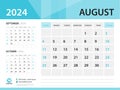 Calendar 2024 template, August 2024 year, Desk Calendar 2024 template, Week Start On Sunday, Wall calendar design, Planner layout