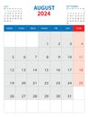 Calendar 2024 template - August 2024 year, week start on monday, Wall calendar 2024 design, Desk calendar template, corporate