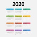 2020 Calendar Template.Calendar 2020 Set of 12 Months.Yearly calendar vector design stationery template.Vector illustration