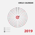 2019 Calendar Template.Circle calendar.Calendar 2019 Set of 12 M