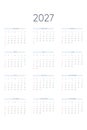 2027 calendar template in classic strict style. Monthly calendar individual