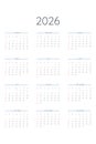 2026 calendar template in classic strict style. Monthly calendar individual