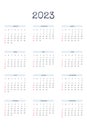 2023 calendar template in classic strict style with type written font. Monthly