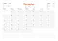 Calendar template for December 2020. Business monthly planner. Stationery design. Week starts on Monday