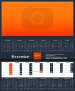 2019 Calendar template. December. Place for your photo Royalty Free Stock Photo