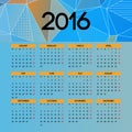 Calendar 2016 template design Royalty Free Stock Photo
