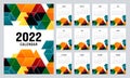 Calendar template design for 2022, printable monthly planner decorative with colorful isometric shape