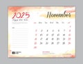 Calendar 2025 template, Desk Calendar 2025 template, November 2025, week start on sunday, Wall calendar, planner, stationery,