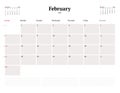 Calendar template for February 2021. Business monthly planner. Stationery design. Week starts on Sunday