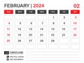 Calendar 2024 template, February 2024 layout, Desk calendar 2024 year, Wall calendar design, Week starts on sunday, Planner,