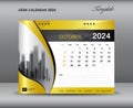 Calendar 2024 template gold concept, October 2024 template, Desk calendar 2024 year on gold backgrounds luxurious concept, Wall