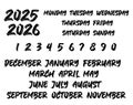 2025 2026 calendar template, Handwritten months names vector set. Template for calendars and organizers.