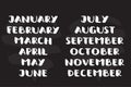 Handwritten names of months. calendar template. Bold font