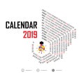 2019 Calendar Template.Hexagon shape calendar.Calendar 2019 Set