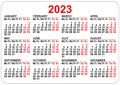 2023 Calendar template isolated on white. Simple horizontal grid