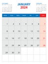 Calendar 2024 template - January 2024 year, week start on monday, Wall calendar 2024 design, Desk calendar template, corporate