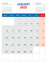 Calendar 2025 template - January 2025 year, week start on monday, Wall calendar 2025 design, Desk calendar template, corporate