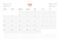 Calendar template for July 2020. Business monthly planner. Stationery design. Week starts on Monday