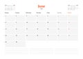 Calendar template for June 2020. Business monthly planner. Stationery design. Week starts on Monday