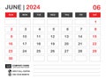 Calendar 2024 template, June 2024 layout, Desk calendar 2024 year, Wall calendar design, Week starts on sunday, Planner, Printing