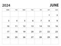 Calendar 2024 template - June 2024 vector on white background, week start on monday, Desk calendar 2024 year, Wall calendar design