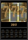 Calendar 2017 template with lucky seven slot machine font