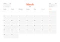 Calendar template for March 2020. Business monthly planner. Stationery design. Week starts on Monday