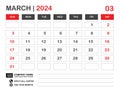 Calendar 2024 template, March 2024 layout, Desk calendar 2024 year, Wall calendar design, Week starts on sunday, Planner, Printing