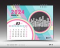 Calendar 2024 template - March 2024 month layout, Desk calendar 2024 year, calendar Planner design, Week starts on Sunday, wall