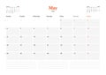 Calendar template for May 2020. Business monthly planner. Stationery design. Week starts on Monday