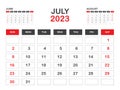 Calendar 2023 template minimal style, July 2023 template, Desk calendar 2023 year, Wall calendar, Week starts on sunday, Planner,