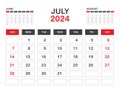 Calendar 2024 template minimal style, July 2024 template, Desk calendar 2023 year, Wall calendar, Week starts on sunday, Planner,