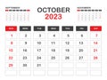 Calendar 2023 template minimal style, October 2023 template, Desk calendar 2023 year, Wall calendar, Week starts on sunday,