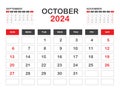 Calendar 2024 template minimal style, October 2024 template, Desk calendar 2023 year, Wall calendar, Week starts on sunday,