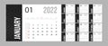 2022 calendar template. Monochrome business planner in minimalist style. Week starts from Sunday. Flat vector Royalty Free Stock Photo