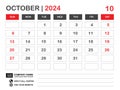 Calendar 2024 template, October 2024 layout, Desk calendar 2024 year, Wall calendar design, Week starts on sunday, Planner,