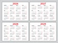 Calendar 2026, 2027, 2028, 2029 template, Planner 2026, 2027, 2028, 2029 year