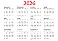 Calendar 2026 template, Planner 2026 year, Wall calendar 2026 template, Week Starts Monday, Set of 12 calendar, advertisement