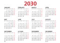 Calendar 2030 template, Planner 2030 year, Wall calendar 2030 template, Week Starts Monday, Set of 12 calendar, advertisement Royalty Free Stock Photo