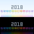 Calendar 2018 template with rainbow digital text. Vector EPS10.