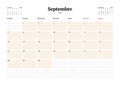 Calendar template for September 2020. Business monthly planner. Stationery design. Week starts on Monday