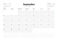 Calendar template for September 2021. Business monthly planner. Stationery design. Week starts on Monday