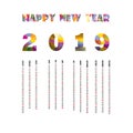 2019 Calendar Template.Calendar 2019 Set of 12 Months.Yearly calendar vector design stationery template.Vector illustration