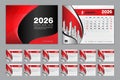 Calendar 2026 template set vector, Week starts Sunday, set of 12 month, Desk calendar 2026 year, wall calendar 2026, planner,